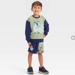 Moose Toddler Boys Bluey French Terry Top and Bottom Set Blue Green 2T